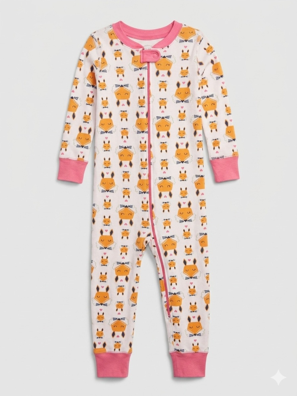 Hanna Andersson Pink Footless One-Piece Zip Up Sleeper w/ Orange Fox Face size 3